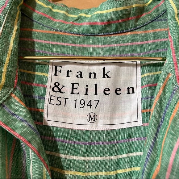 Frank & Eileen | Rory Maxi Shirtdress Linen Green Multi Stripe Dress Size M - Picture 3 of 14